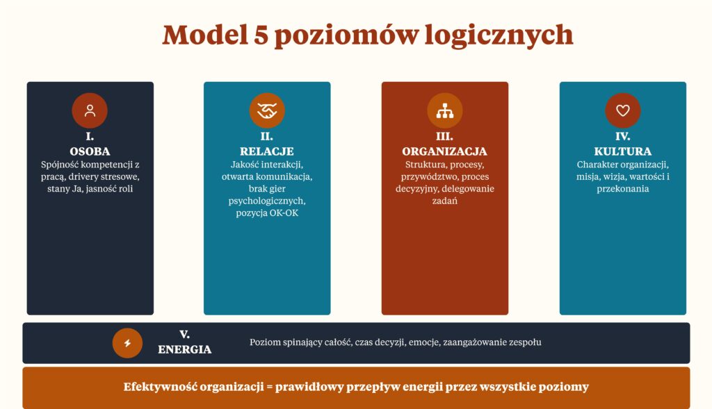 Diagnoza organizacji/zespołu wg 5 poziomów logicznych
